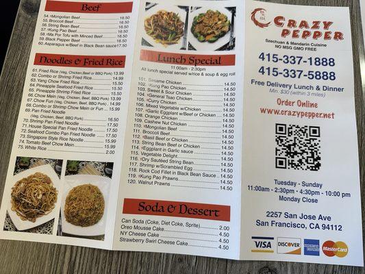 Crazy Pepper menu 7/2024