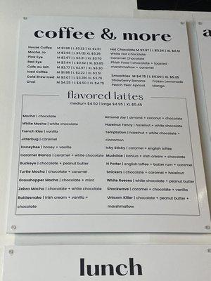 Coffee menu