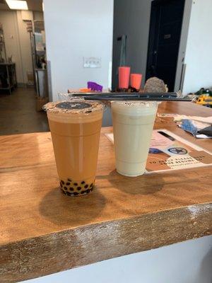 Thai tea and jasmine green milk tea