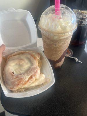 Blended mocha frappe and iced roll