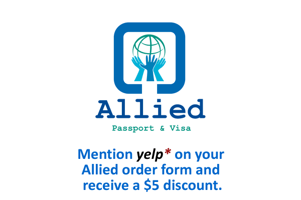 Discount valid for new customers only. Mention Yelp on your Allied Passport order form and receive a $5 discount.