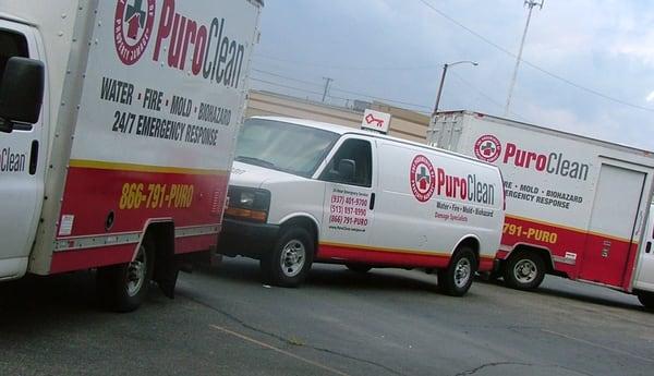 Our Puroclean trucks ready to head out on the job.