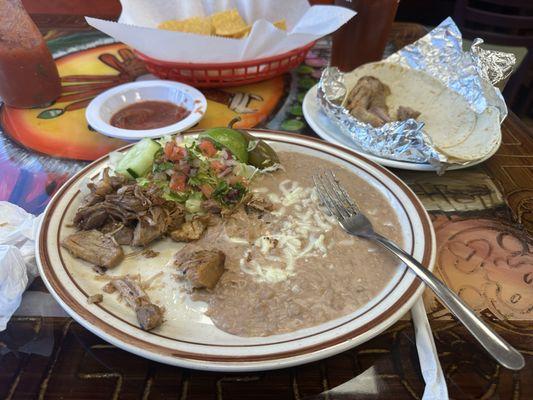 Lunch Carnita with double order of beans