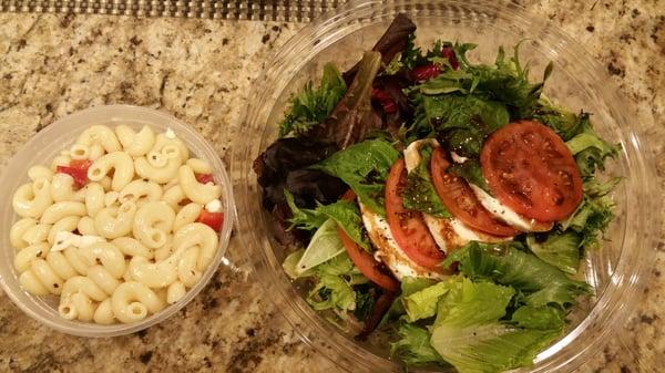 Pasta salad and caprese salad