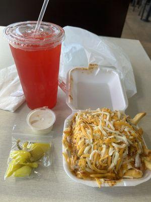 Small chilli cheese fries and large fruit punch