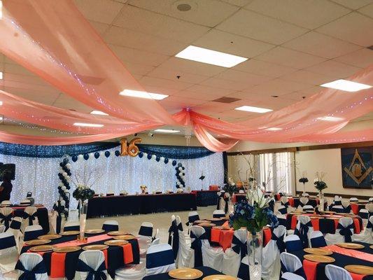 They transformed this hall into such an elegant 16th birthday party!  Would highly recommend!