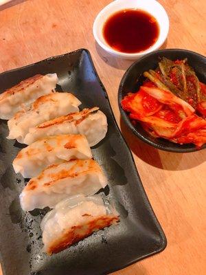 Gyoza and kimchi.