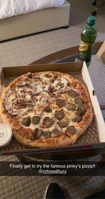 Half meatball, half chicken ranch pizza