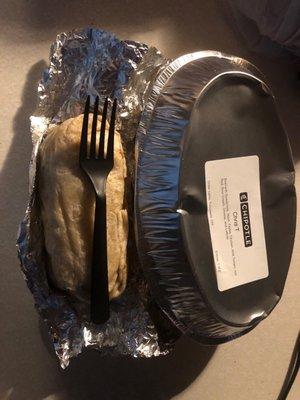 Look at the size of the burrito compared to there fork. What a huge disappointment.