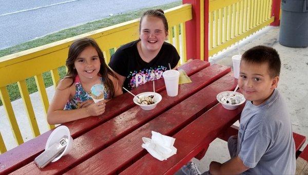 Rebecca, Kate and William Lewis of Vero Beach, Florida, visiting Pedro's Ice Cream Fiesta at South of the Border.