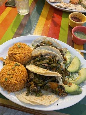 Customized Vegan Taco Plate with mushrooms and nopales