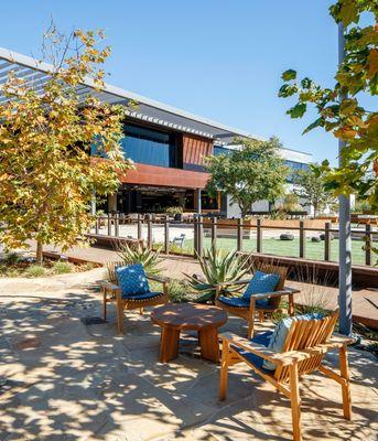 View from outdoor cabanas, looking into courtyard