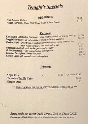 Menu specials on 1/2023