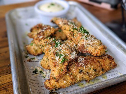 April 21, 2024; Chicken Goujons with Black Truffle Aioli ($13).