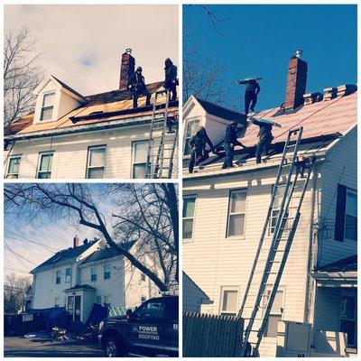 roofing replacement with new plywood . Natick Ma