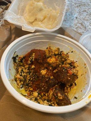 Egusi or Efo Riro Pounded Yam, Yam Flour or Eba