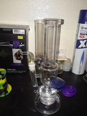 Glass dab rig/honeycomb zong I bought for $34.99, and the quartz banger costed $14.99.