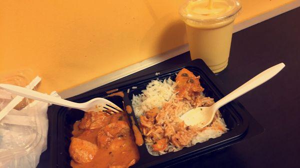 Chicken Tikka Marsala with rice $7.50 and mango lassi $3.00