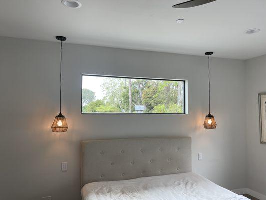 Installed new Pendant lights over bed. Each fixture controlled by its own Lutron Caseta smart dimmer.