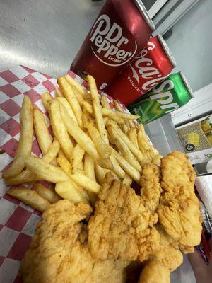 Chicken dinner : 3 piece chicken with fries $8.99
We have family size meals