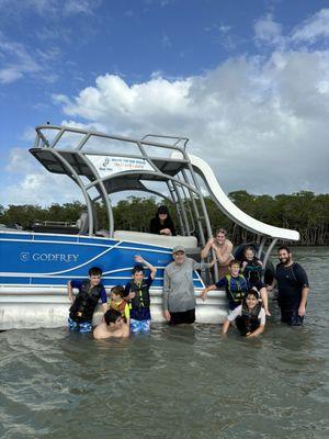 Family on slide pontoon