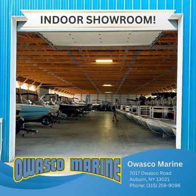 Walk-through boats in Owasco Marine's INDOOR SHOWROOM!