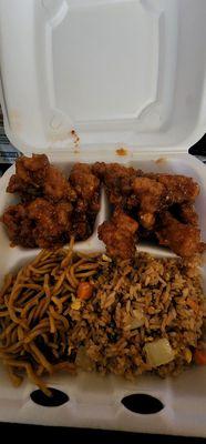 General Tsos and Honey Sesame Chicken with Noodles and Rice