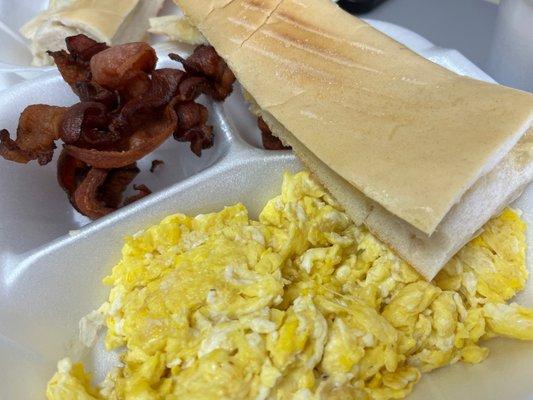 Eggs, bacon, bread $6