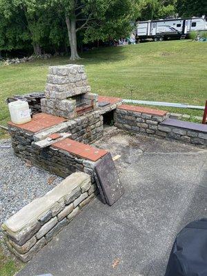 cobblestone/slate fireplace