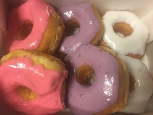 Cherry, blueberry, vanilla donuts