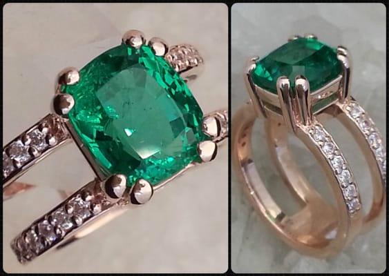 14k Rose Gold Emerald Diamond ring made for a wonderful customer.