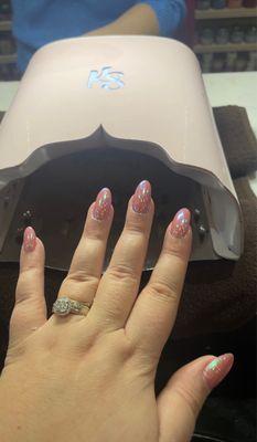 Pink chrome nails- Almond shape