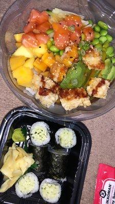 cucumber roll and poke bowl