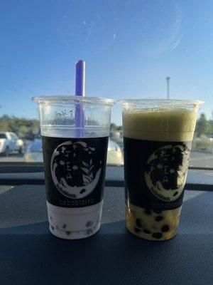 Taro creamy tea and bender matcha .