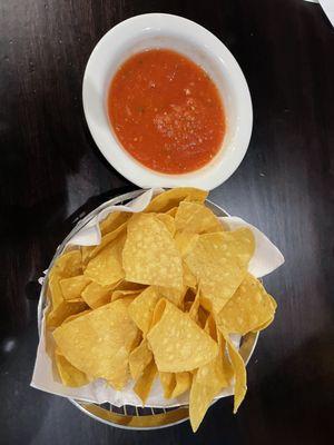 Complimentary fresh chips and tangy salsa - which was not spicy.