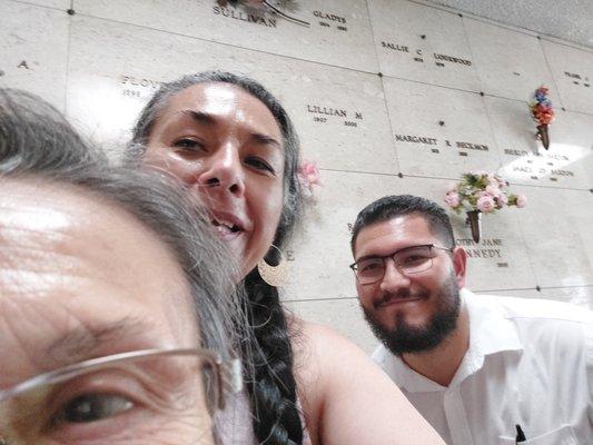 My mom, me and Hector at Greenwood Cemetery mausoleum.