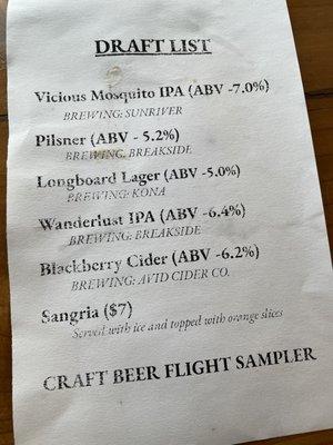 Selected beer list