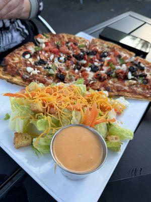 Half Fuel pizza with side salad ($16)