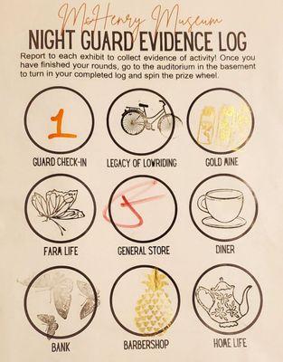 Such a fun night! Amazing idea!! We came to a Night at the Museum. This is my night guard evidence log. So cute!