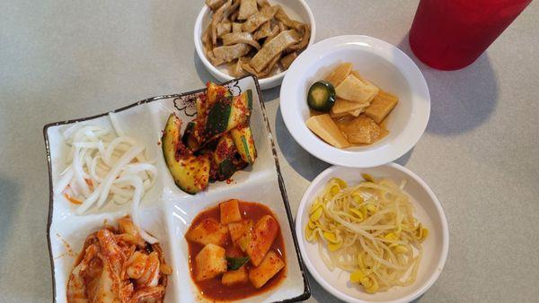 Banchan served with the entrees.