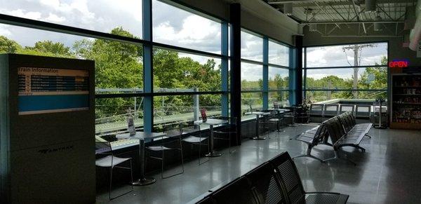 Inside the station there's lots of natural light from the large windows.