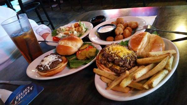 Single burger with provolone and a double with cheddar and fries for me. Excellent lunch for a great price!