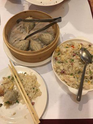 Vegetable dumplings and 10 ingredient fried rice