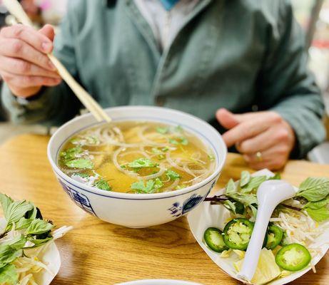 Hubby likes Pho Ga plain. I like it with jalapeño & basil. Either way, it's amazing :)...