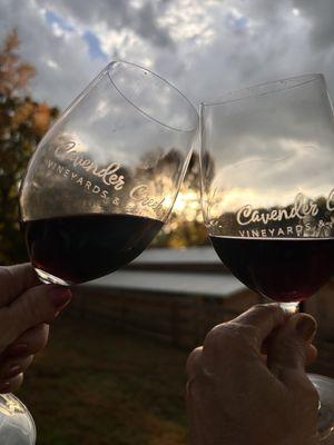 Sun setting  with our glasses of Cabernet Franc