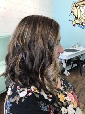 Textured short cut and Balayage by Monique