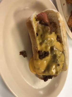 Regular Chili cheese dog with mustard