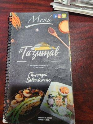 Front of menu