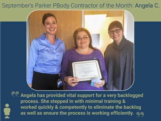 Congratulations to Angela, our September PBody of the Month!