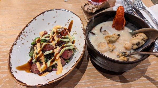 Tuna poke bowl and fisherman's stew